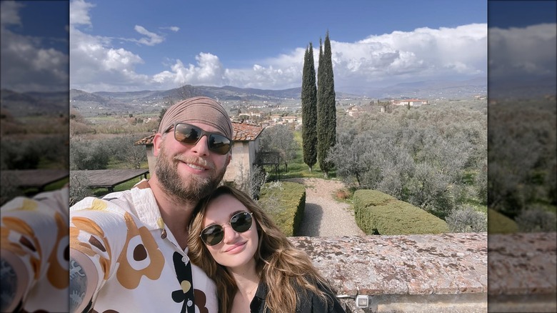 Chris Copier and Hunter King in a scenic selfie