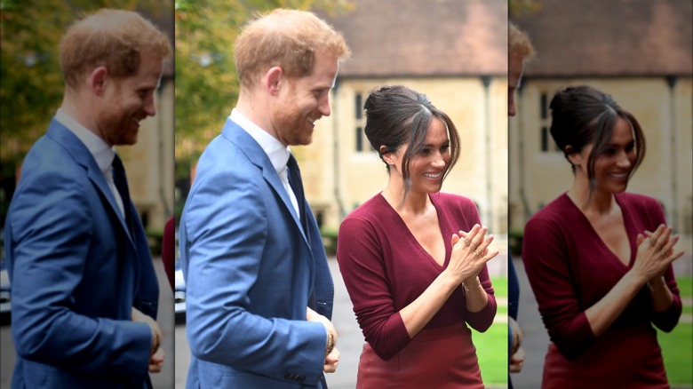 Prince Harry and Meghan Markle smiling in 2019