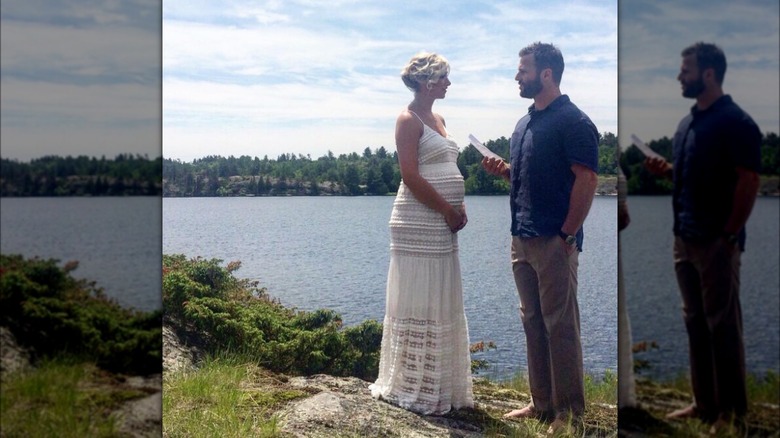 Debra and Dave Salmoni exchanging vows on their wedding day