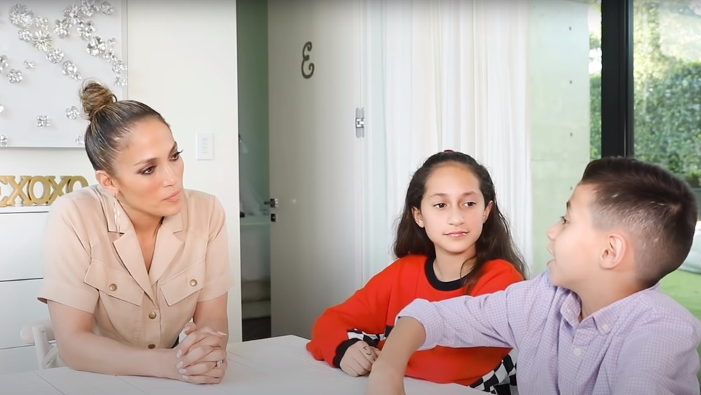 J.Lo being interviewed by her children