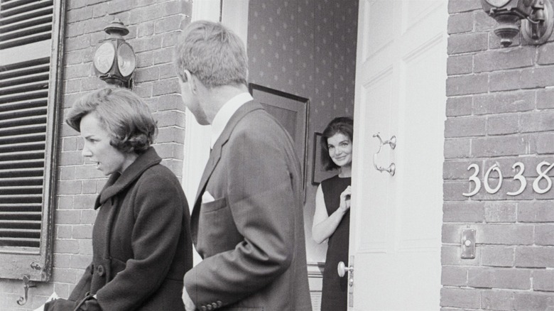 Ethel and Bobby Kennedy leaving Jackie Kennedy's house 