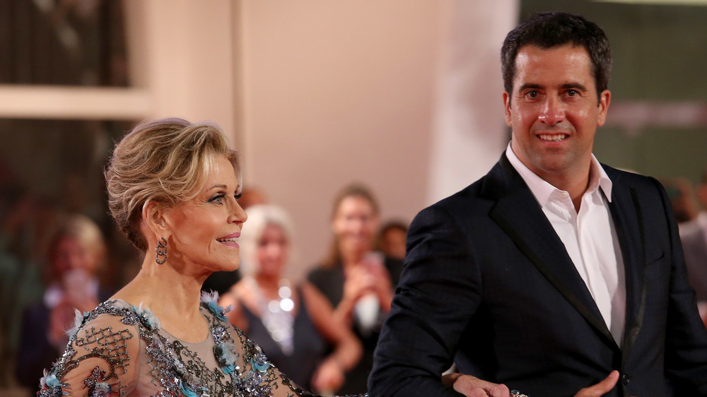 Jane Fonda and Troy Garity smiling