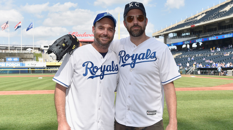 Jason Sudeikis and Will Forte at a baseball game