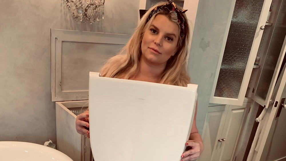 Jessica Simpson in one of the bathrooms in her home