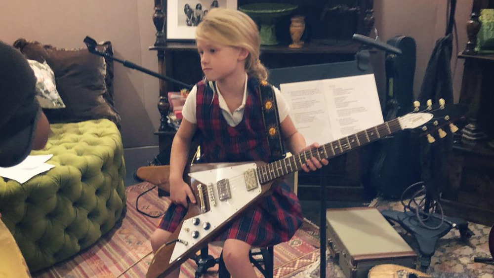 Jessica Simpson's daughter inside the home recording studio.