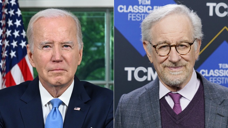 Joe Biden smiling & Steven Spielberg smiling