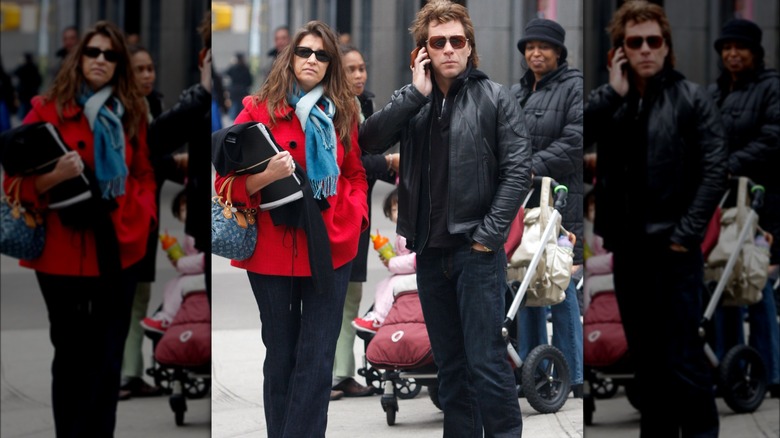 Jon Bon Jovi and Dorothea Bongiovi wearing sunglasses while walking in NYC