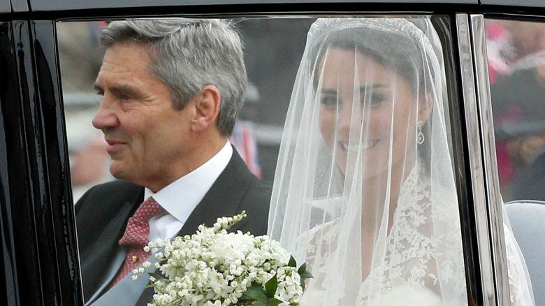 Kate Middleton driving to her wedding with Michael 