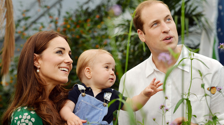 Kate Middleton, Prince William, and Prince George looking up