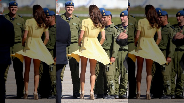 Kate Middleton's dress being lifted by the wind