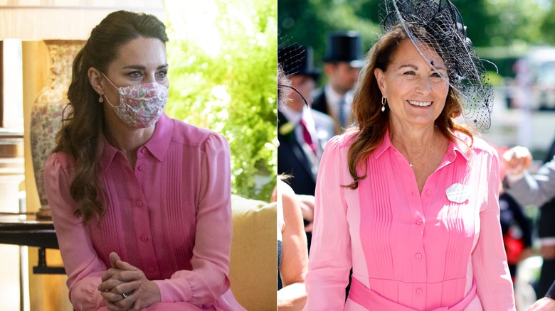 Catherine and Carole both wearing the same pink dress