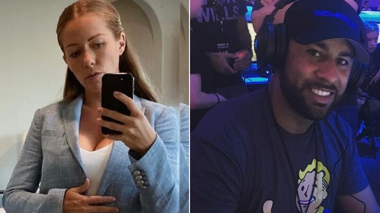 Kendra Wilkinson blue blazer, Hank Baskett headset