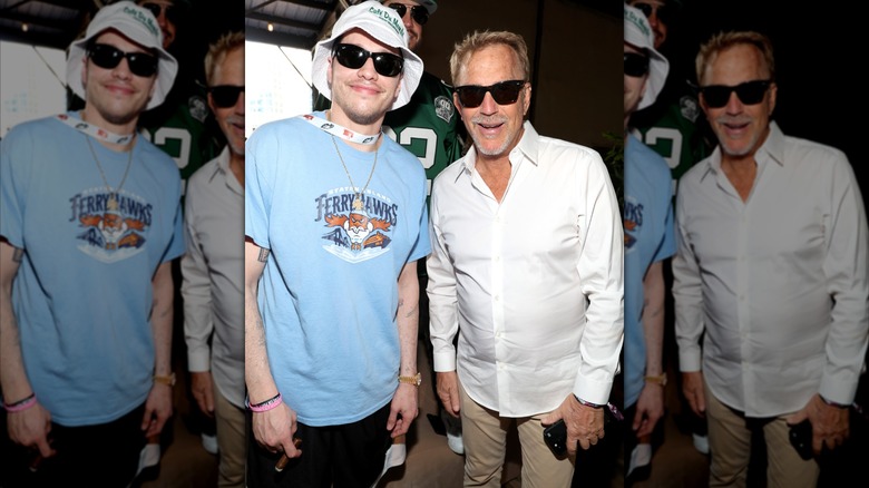 Pete Davidson posing with Kevin Costner