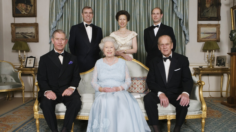 Queen Elizabeth, Prince Philip, and their children posing