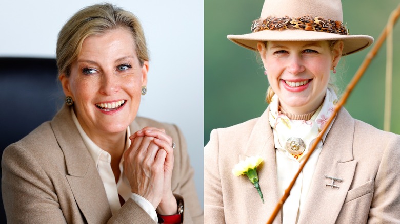 Side by side of Sophie, Duchess of Edinburgh and Lady Louise wearing the same jacket