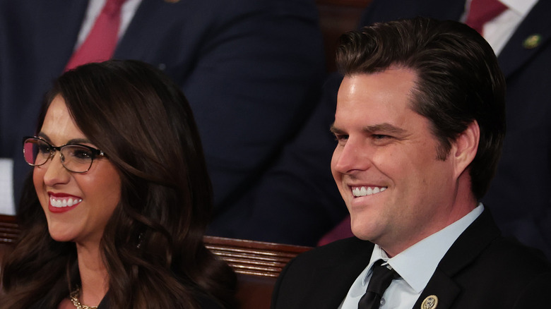 Matt Gaetz smiling alongside Lauren Boebert.