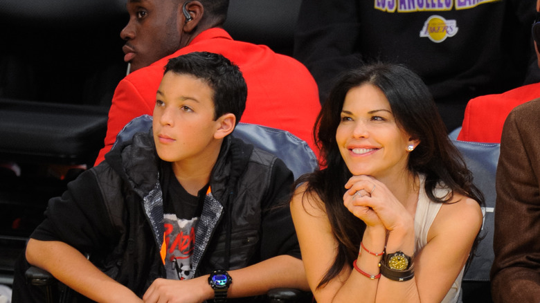 Lauren Sánchez sitting with her son Nikko Gonzalez