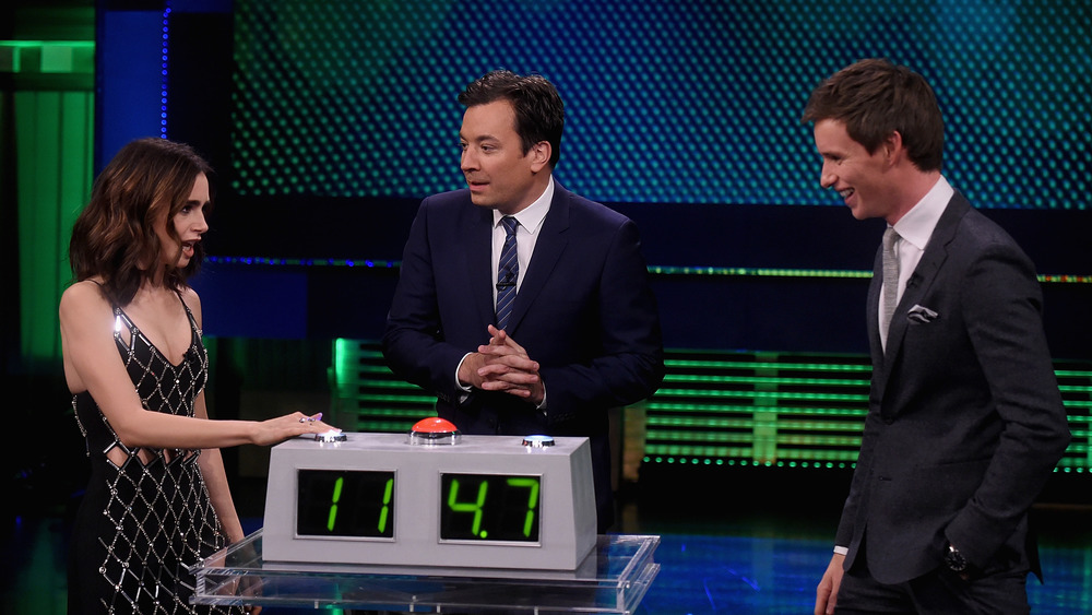 Lily Collins, Jimmy Fallon and Eddie Redmayne 