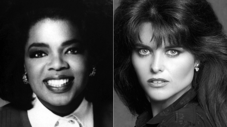 A split image of Oprah Winfrey and Maria Shriver's headshots