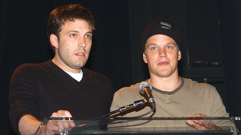 Ben Affleck and Matt Damon at a press conference after breakup