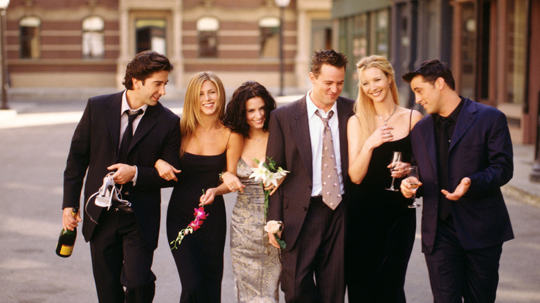 The cast of "Friends" walking down street