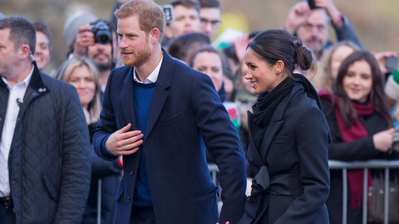 Prince Harry, Meghan Markle, surrounded by onlookers