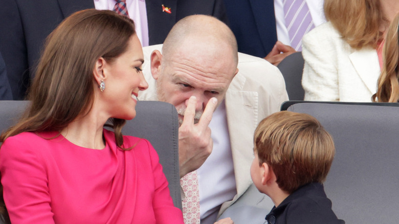 Mike Tindall watching Prince Louis