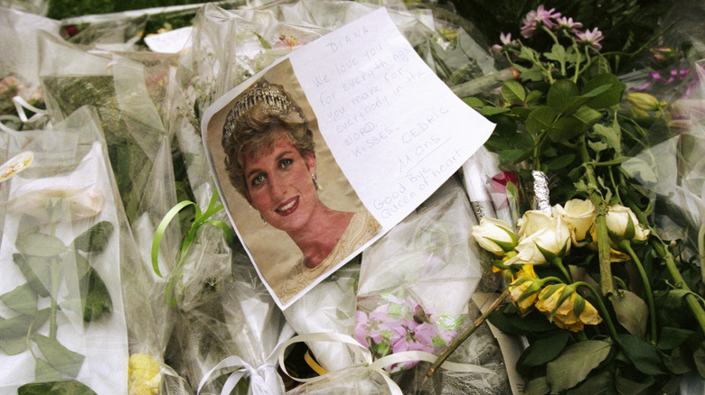 A photo of Princess Diana and flowers attributed to her