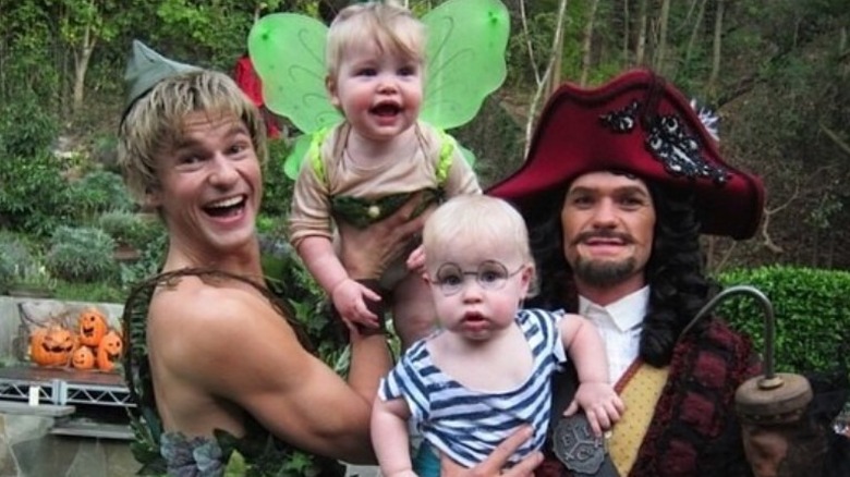 Neil Patrick Harris, David Burtka, Harper, and Gideon dress up as "Peter Pan" characters for halloween