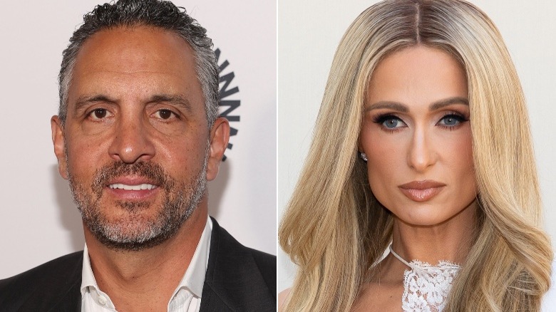 Mauricio Umansky and Paris Hilton posing split image