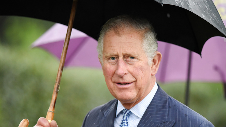 Prince Charles holding umbrella