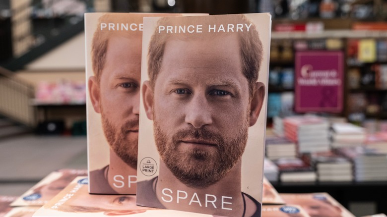 Copies of Prince Harry's memoir at bookshop