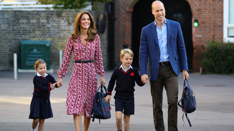 Prince Charlotte, Princess Catherine, Prince George, Prince William walking