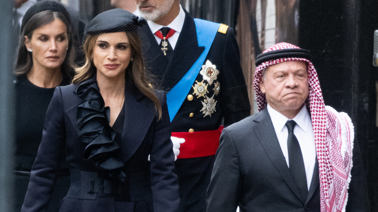 Rania and Abdullah at Elizabeth's funeral 