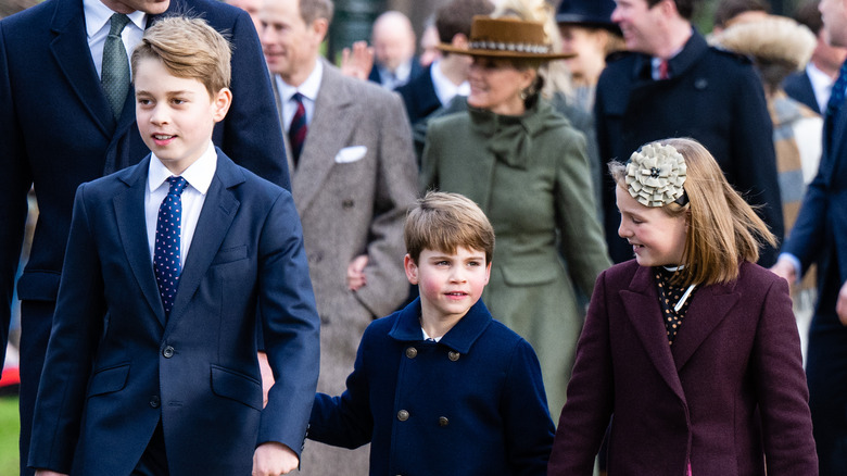 Prince George, Prince Louis, and Mia Tindall walk to Sandringham