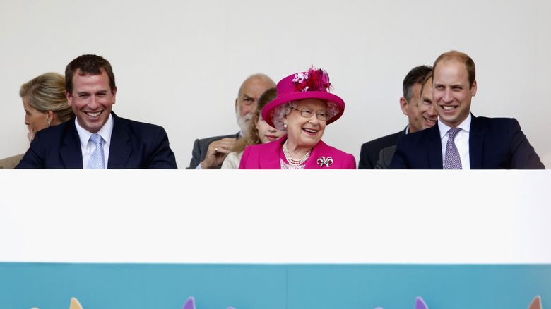 Peter Phillips, Queen Elizabeth II, and Prince William