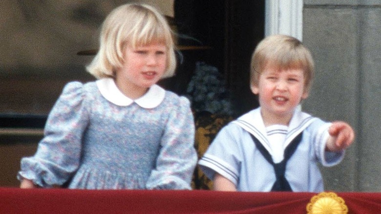 Prince William and Zara Tindall on balcony as children