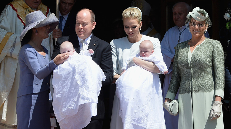 Albert and Charlene present their twins