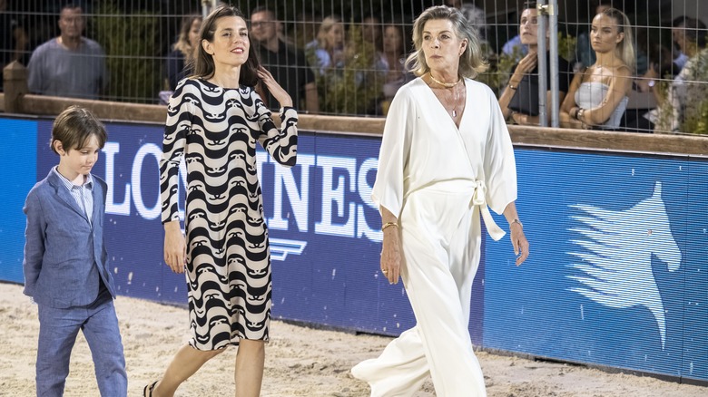 Charlotte Casiraghi walking with her mom and son