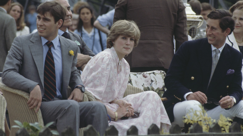 Prince Andrew, Princess Diana, and King Charles sitting together