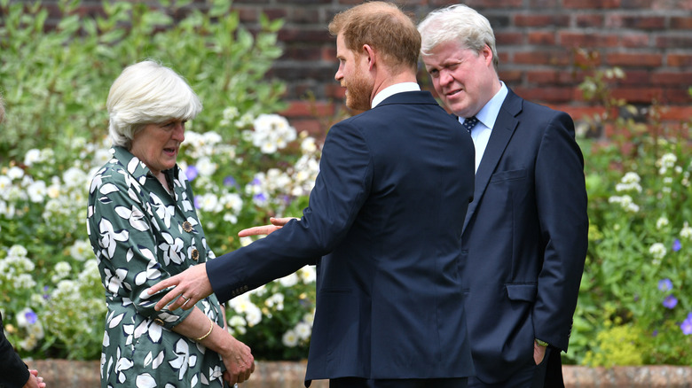 Prince Harry talking with Jane Fellowes and Charles Spencer