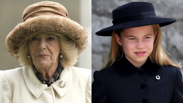 Split image of Queen Camilla and Princess Charlotte