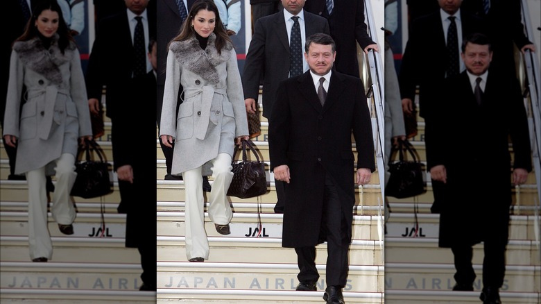 Queen Rania and King Abdullah II of Jordan leaving an airplane