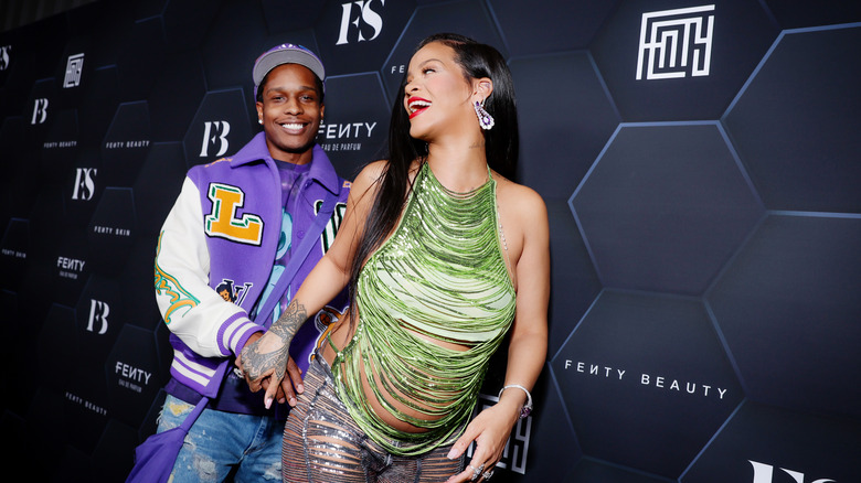 Rihanna, A$AP posing, smiling together