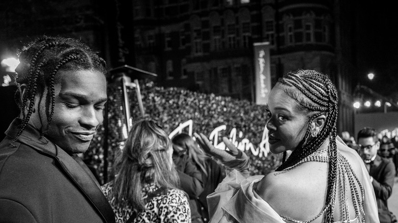 Black-and-white photo of A$AP, Rihanna