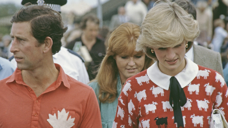 King Charles III with Sarah, Duchess of York, and Princess Diana