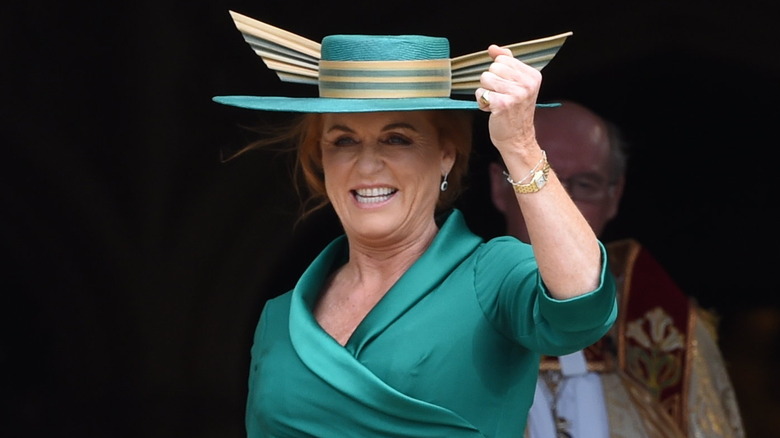 Sarah Ferguson smiling triumphantly