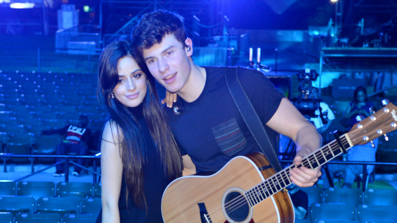 Camila Cabello, Shawn Mendes posing onstage