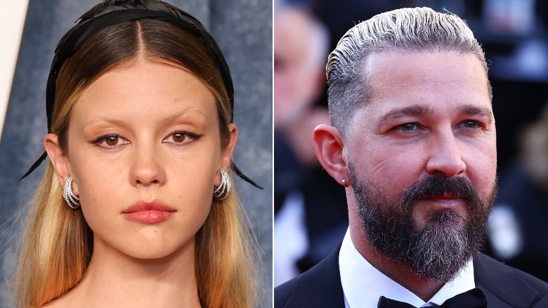 A split image of Mia Goth and Shia LaBeouf