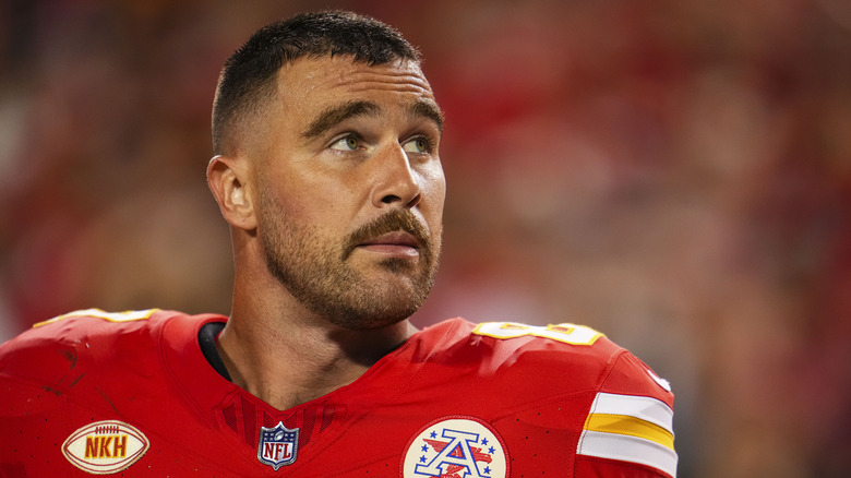 Travis Kelce looking up